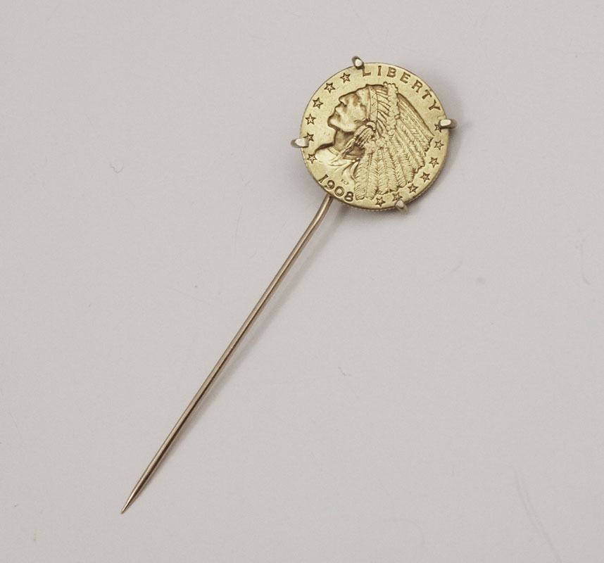 1908 GOLD QUARTER EAGLE TIE PIN: