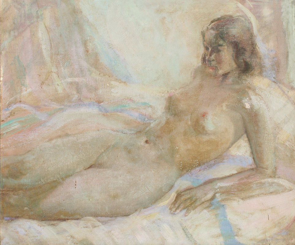 RECLINING NUDE OIL ON BOARD Unsigned 1474c5