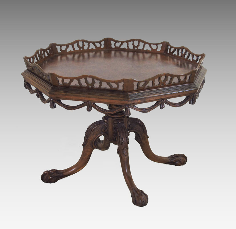 BALL AND CLAW BURLED TOP TABLE: