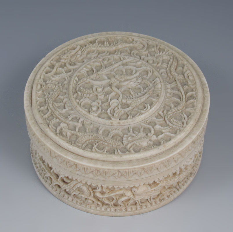 CHINESE CARVED IVORY COVERED BOXED  147598