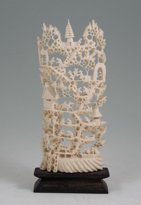 CARVED CHINESE VILLAGE IVORY TUSK  147597
