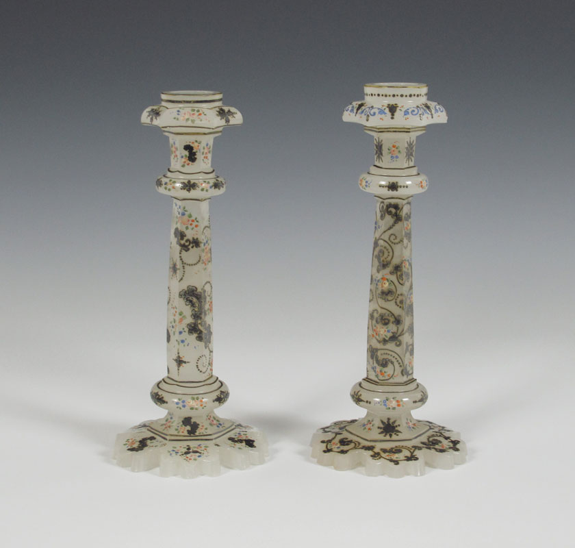 PAIR 19TH C ENAMEL AND SILVER OVERLAY 1475a9