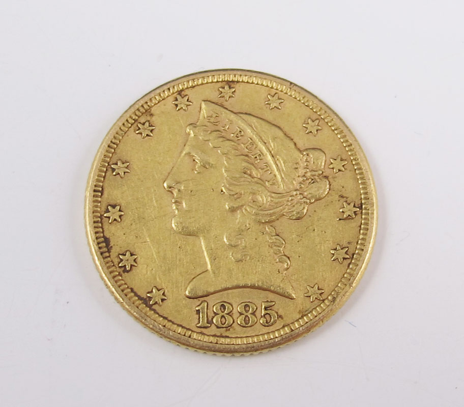 1885 5 GOLD LIBERTY HEAD COIN  1475fe