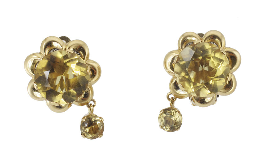 14K CITRINE EARRINGS: 14K yellow