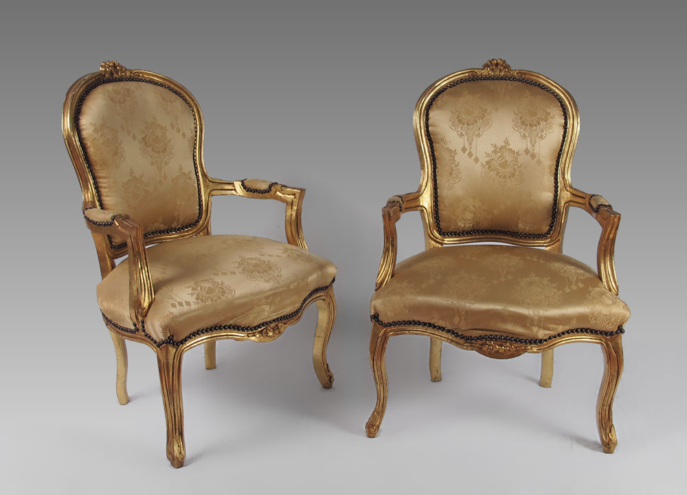 PAIR FRENCH GILT WOOD BERGERE CHAIRS  1476ce