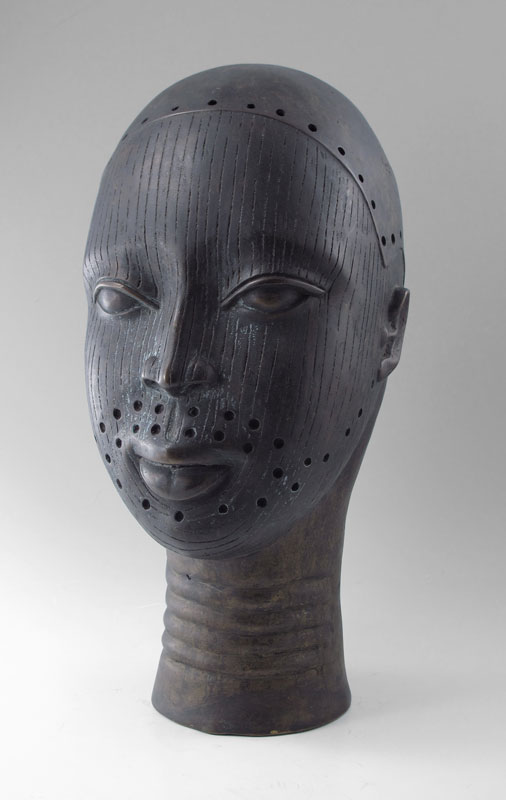 BENIN AFRICAN BRONZE TRIBAL EFE HEAD: