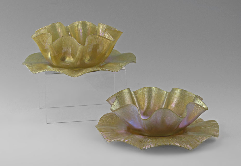 2 TIFFANY FAVRILE GLASS BOWLS AND