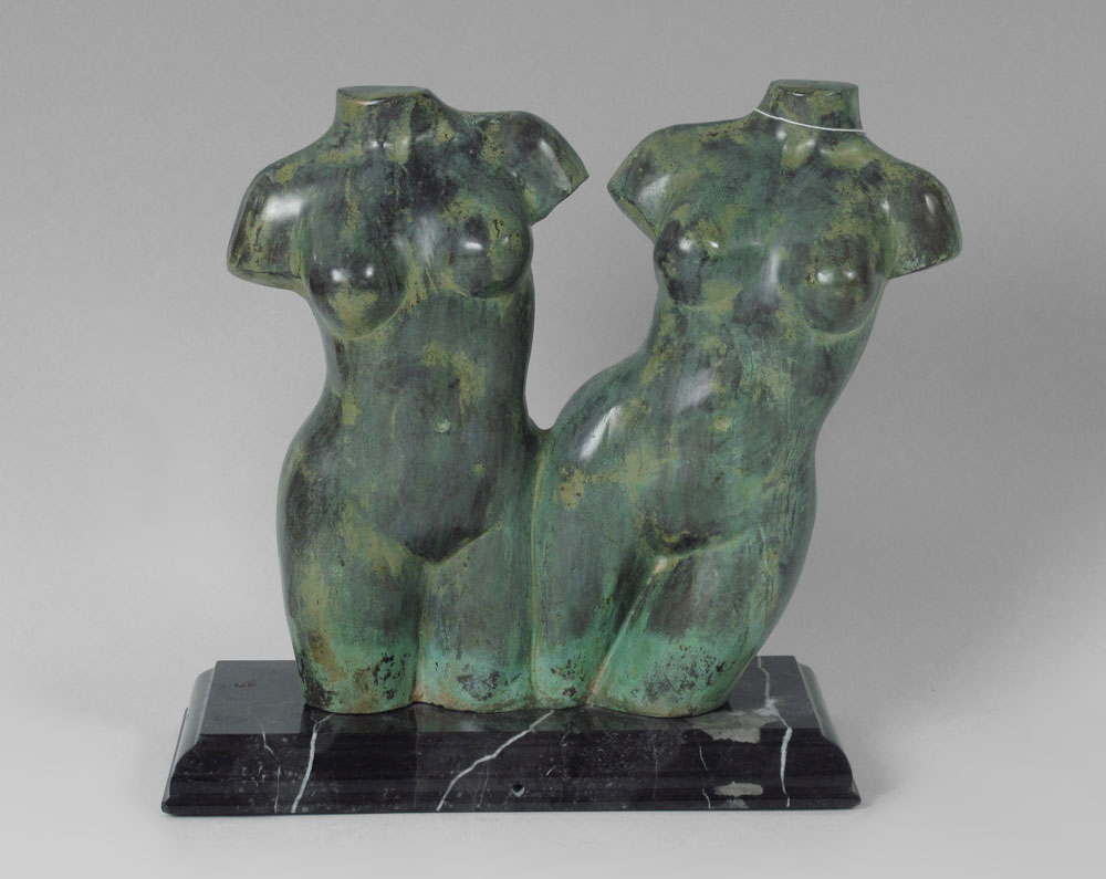 PATINATED BRONZE OF 2 FEMALE NUDE