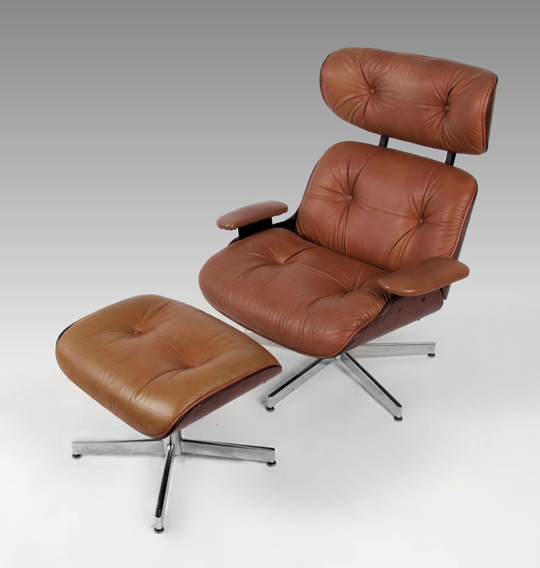 EAMES STYLE LOUNGE CHAIR WITH OTTOMAN:
