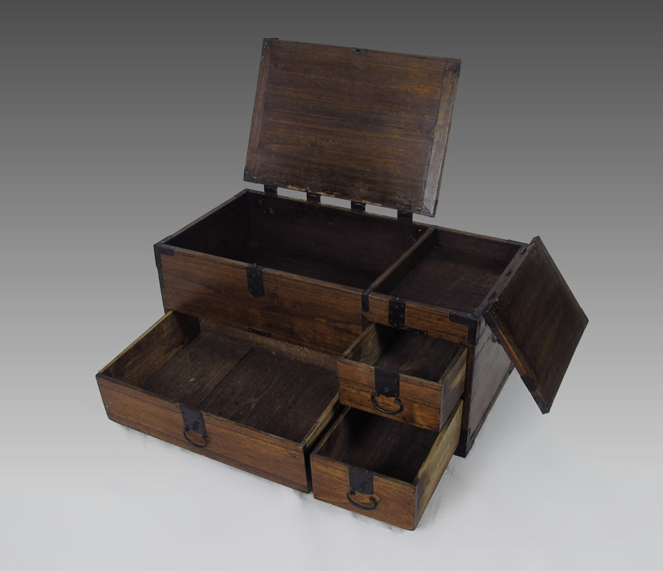 JAPANESE WOOD AND IRON CHEST: Small