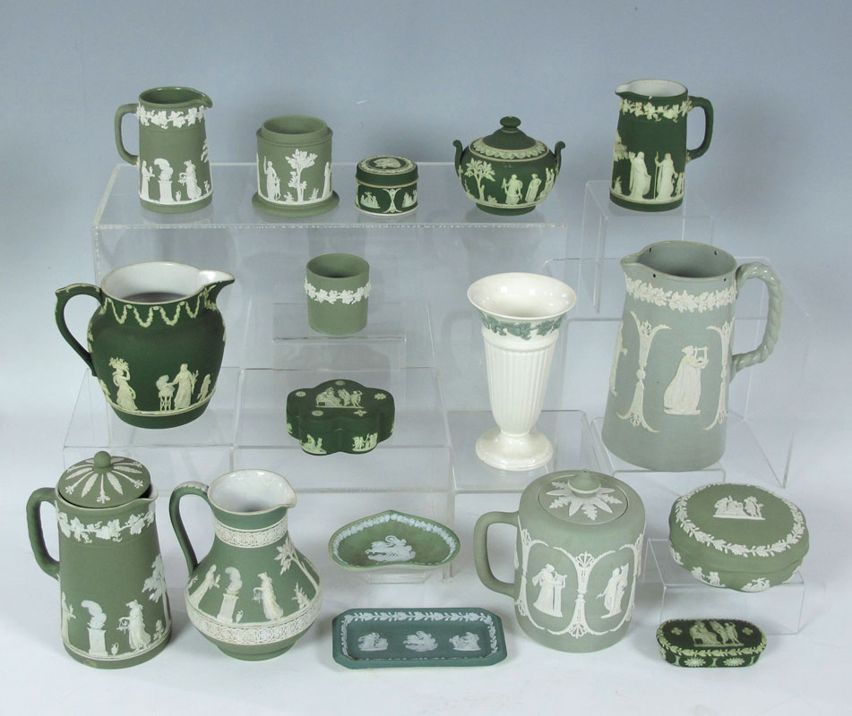 GROUP OF GREEN WEDGWOOD JASPER AND JASPER