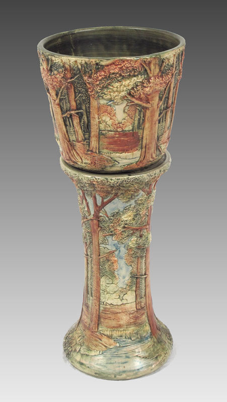 WELLER FOREST JARDINIERE AND PEDESTAL: