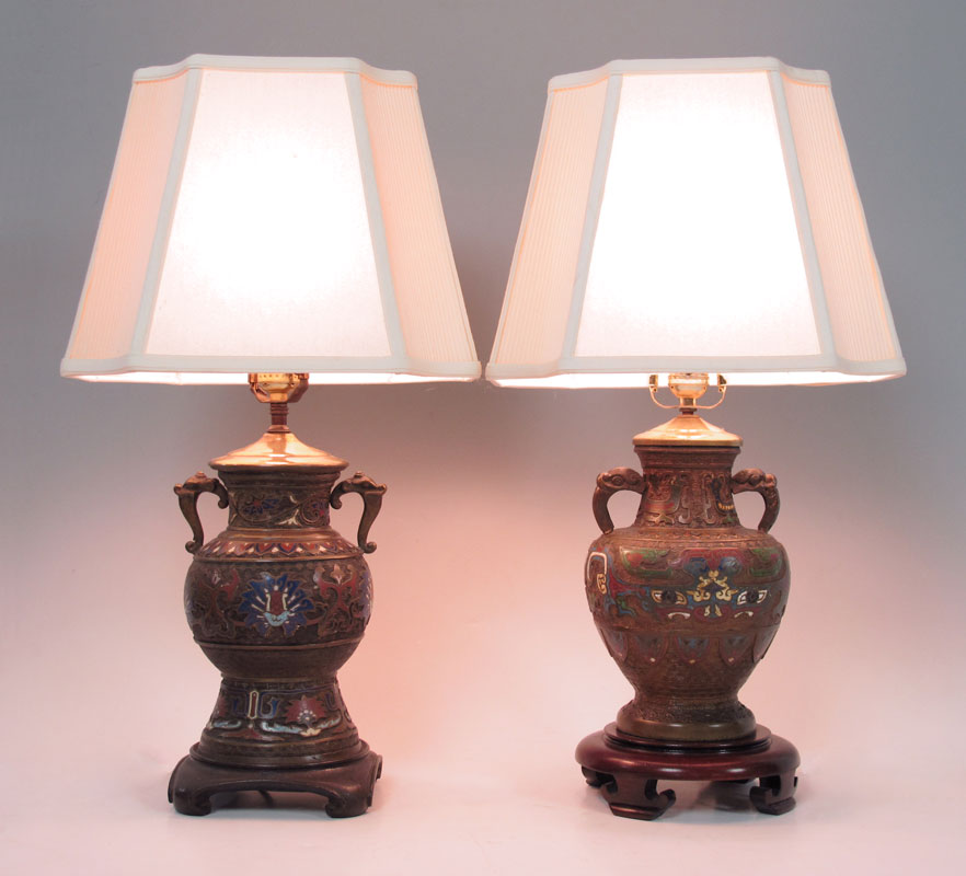 PAIR CHAMPLEVE LAMPS: Champleve