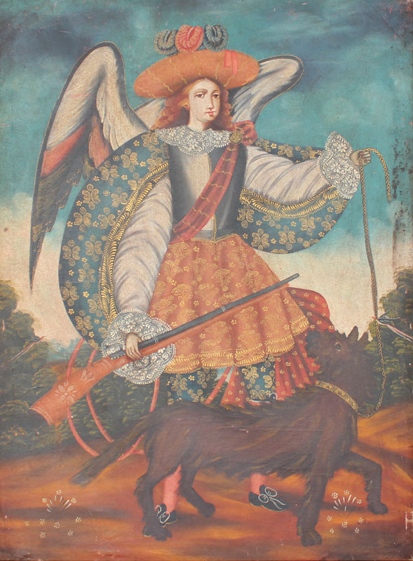 CUZCO SCHOOL PAINTING OF ST MICHAEL  1477f9