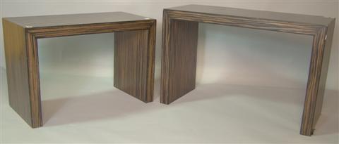 TWO ZEBRA WOOD NESTING TABLES the