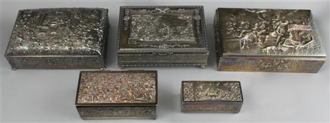 FIVE SILVERPLATE BOXES rectangular