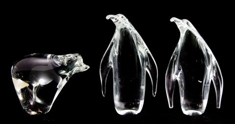 TWO STEUBEN GLASS PENGUINS and