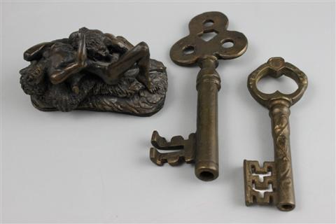 THREE COPPER AND TWO BRASS PIECES including