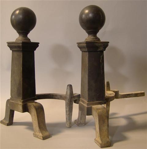PAIR OF CAST IRON CANNONBALL ANDIRONS