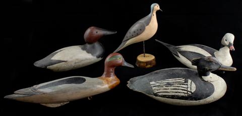 FOUR CARVED AND PAINTED DUCK &