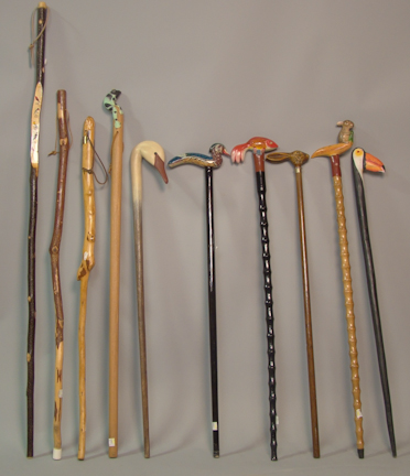 TEN ASSORTED WALKING STICKS some topped