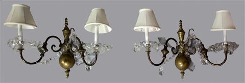 PAIR OF BRASS AND CRYSTAL DOUBLE 147a31
