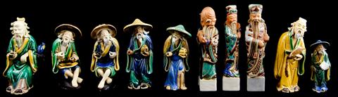 TEN SICHUAN GLAZED POTTERY FIGURES including