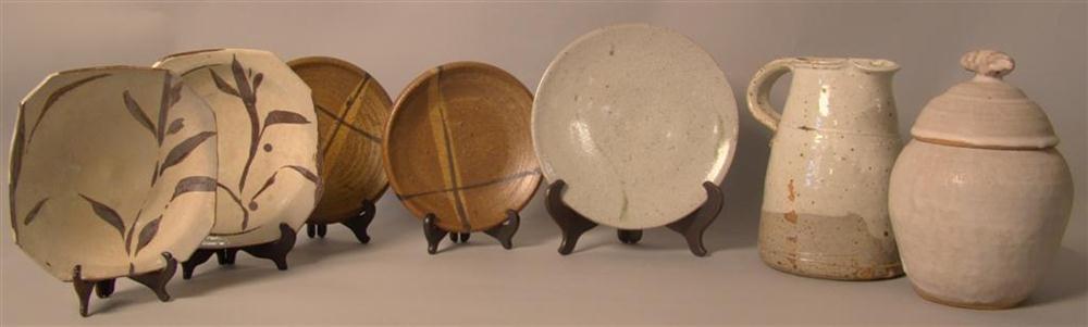 FIFTEEN PIECES OF STRIPED BROWN STONEWARE
