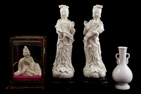 GROUP OF WHITE-GLAZED OBJECTS including