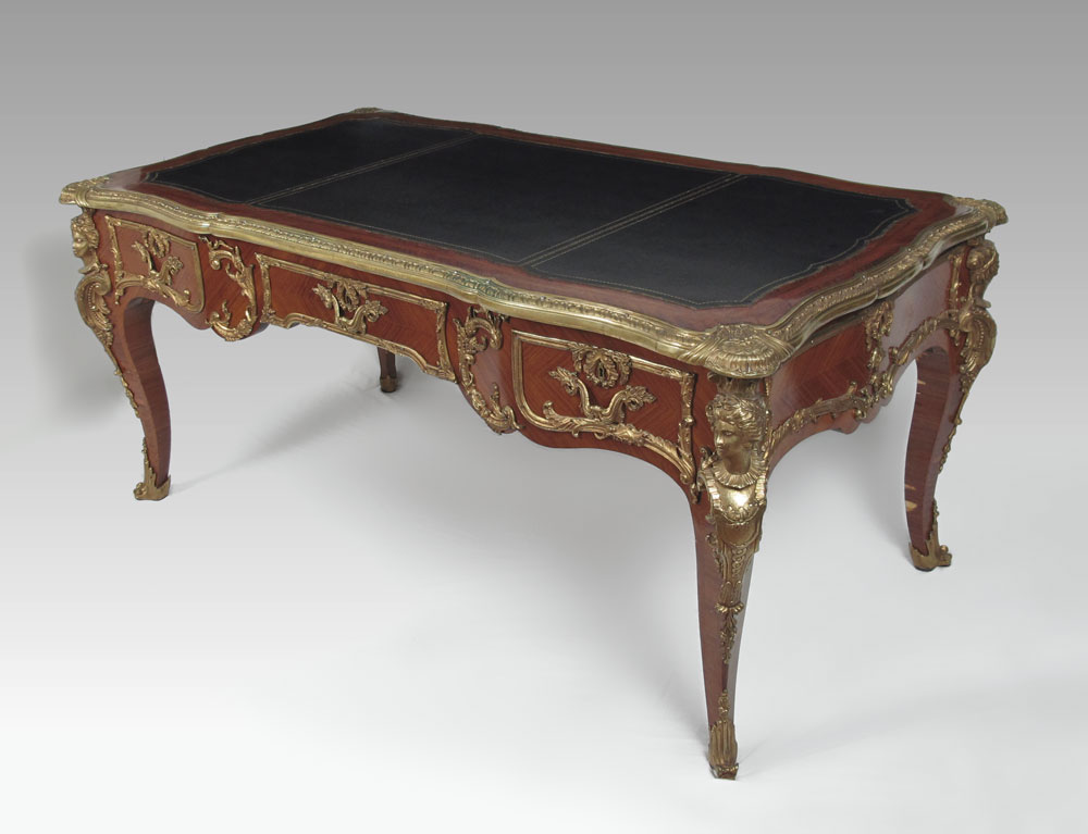 FRENCH ORMOLU MOUNTED LEATHER TOP BUREAU