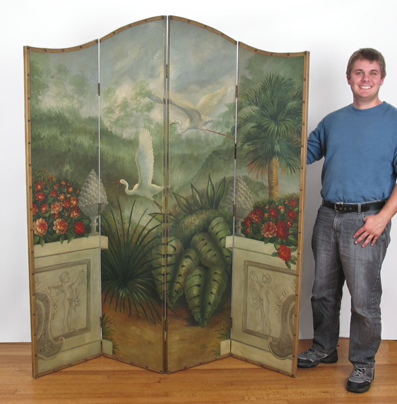 FOUR PANEL HAND PAINTED SCREEN: