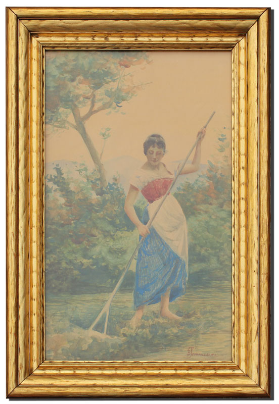 ITALIAN PAINTING OF WOMAN RAKING