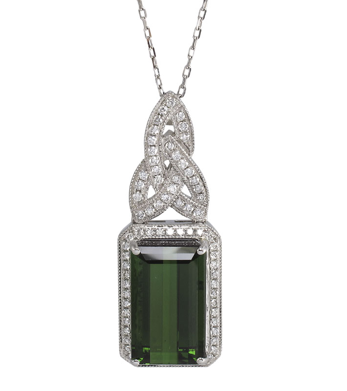 GREEN TOURMALINE AND DIAMOND PENDANT 147ae4