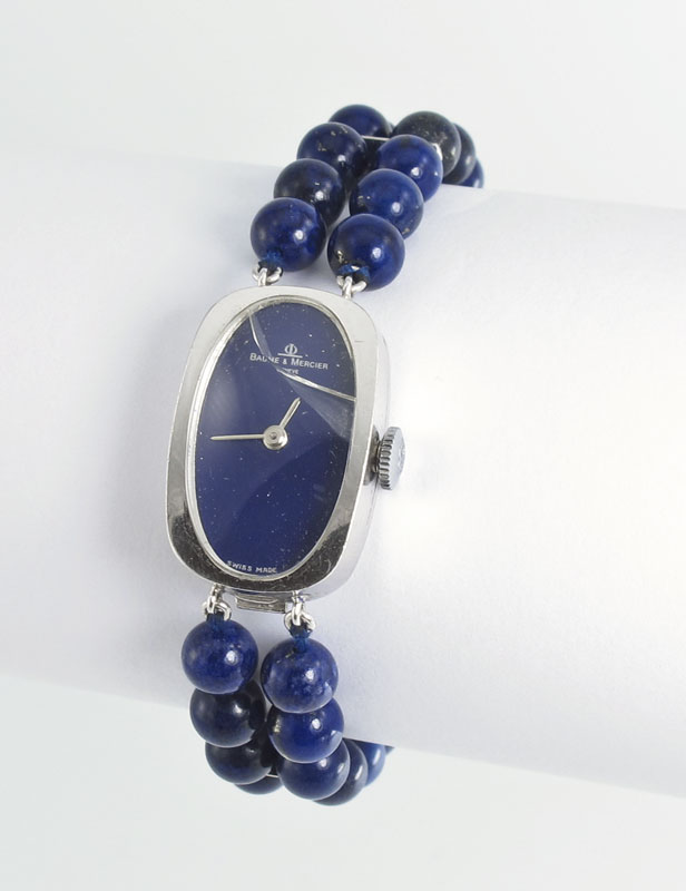 BAUME MERCIER 14K WATCH WITH LAPIS 147afb