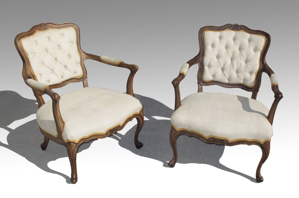 PAIR LOUIS XV STYLE FRENCH FAUTEUIL: