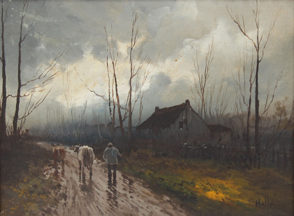 DUTCH PAINTING THE ROAD HOME SIGNED