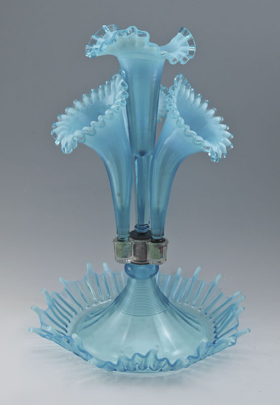 FENTON BLUE OPALESCENT GLASS EPERGNE  147b49