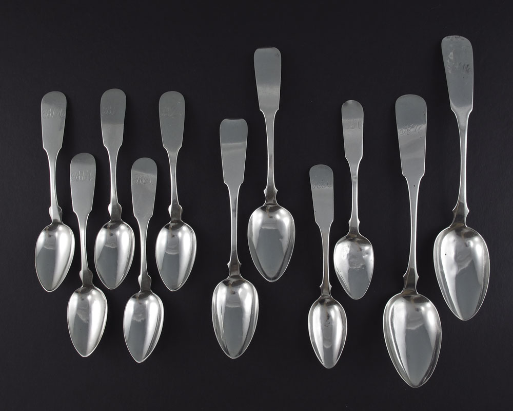 11 PIECE COLLECTION OF COIN SILVER SPOONS: