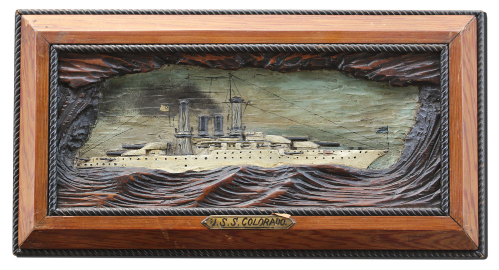 FOLK ART CARVED WOODEN SHIP PLAQUE