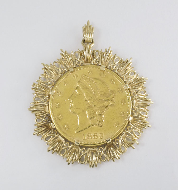 1883-S 20 DOLLAR GOLD COIN PENDANT: