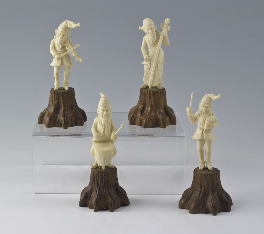 GERMAN CARVED IVORY 4 PIECE GNOME 147b74