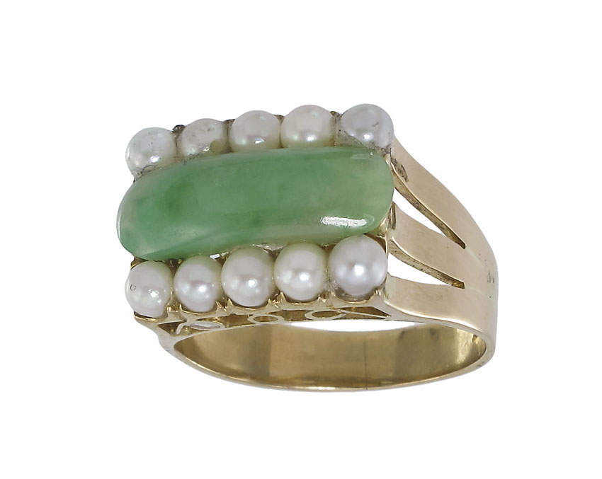 14K JADE PEARL RING 14K yellow 147b73