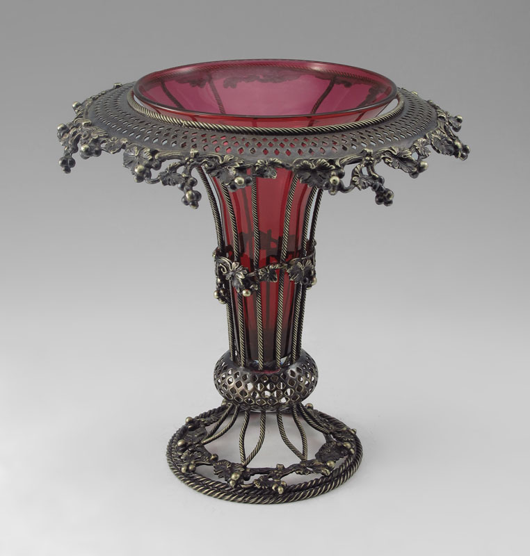 SILVERPLATE MOUNTED CRANBERRY GLASS