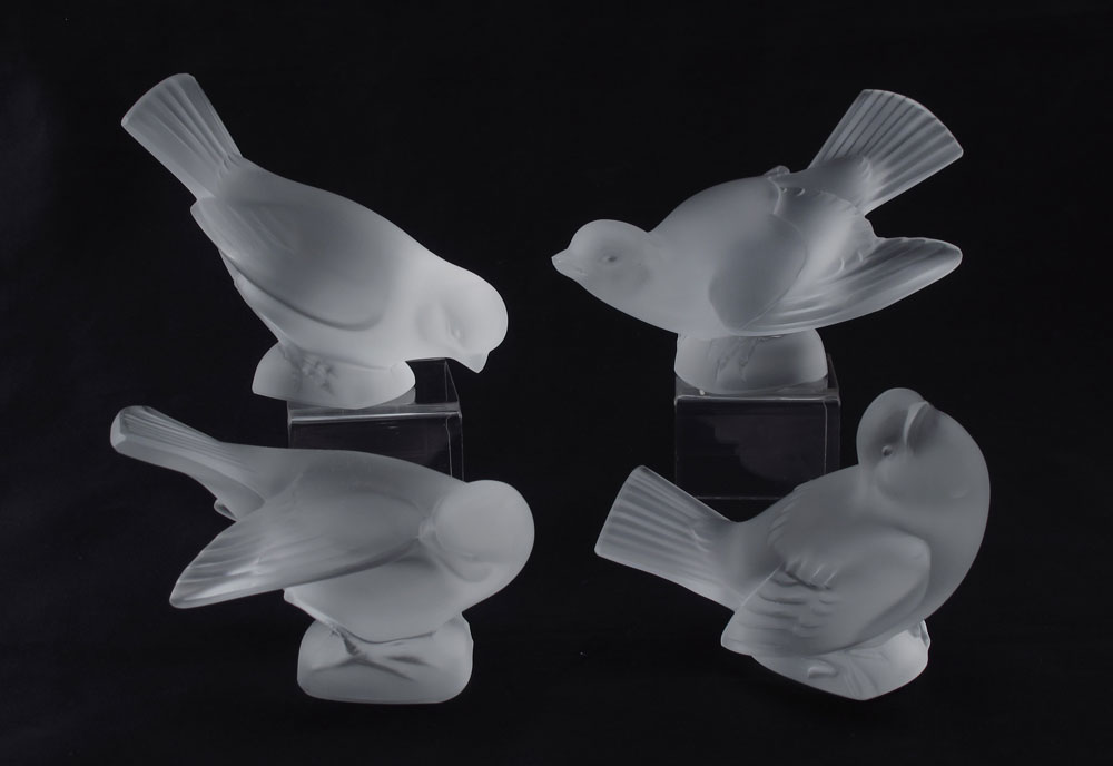 4 LALIQUE FRENCH CRYSTAL SPARROWS  147b7a