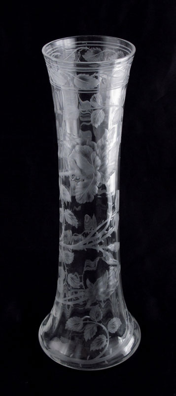 SIGNED HOARE CUT GLASS VASE Floral 147b98