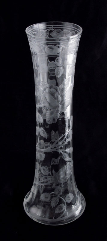 SIGNED HOARE CUT GLASS VASE: Floral