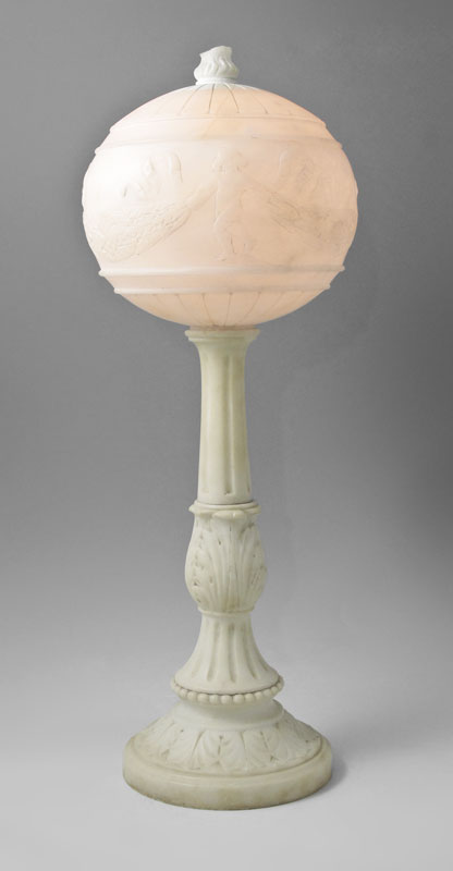 ART DECO CARVED WHITE MARBLE LAMP  147bbc