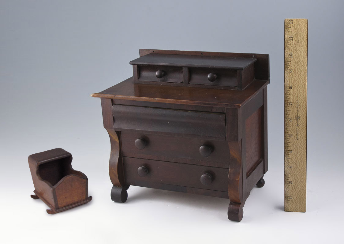 MINIATURE EMPIRE CHEST OF DRAWERS: