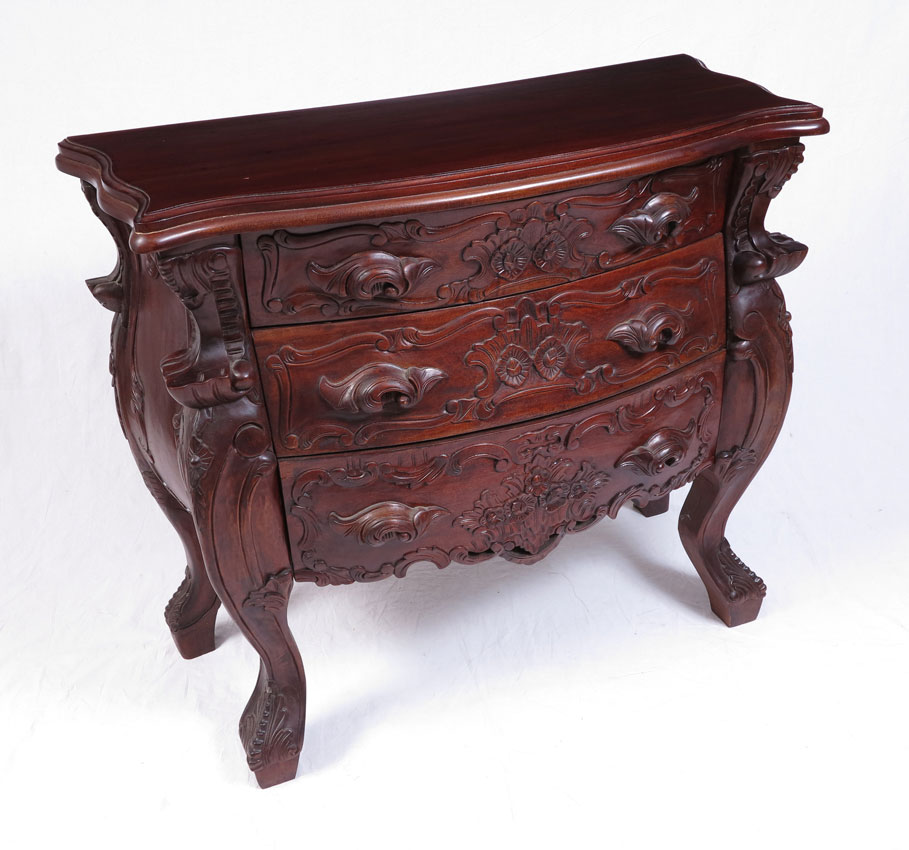 CARVED MAHOGANY BOMBAY COMMODE: