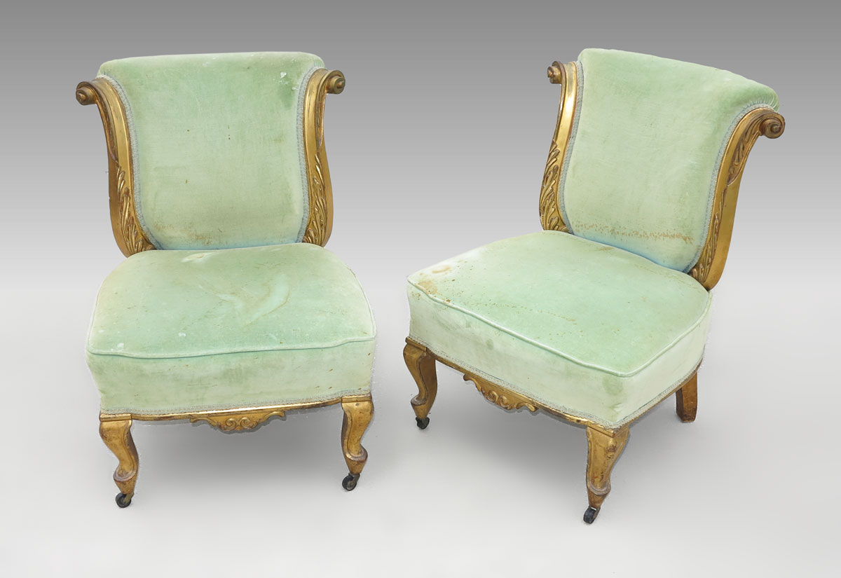 PAIR FRENCH SLIPPER CHAIRS Carved 147c33